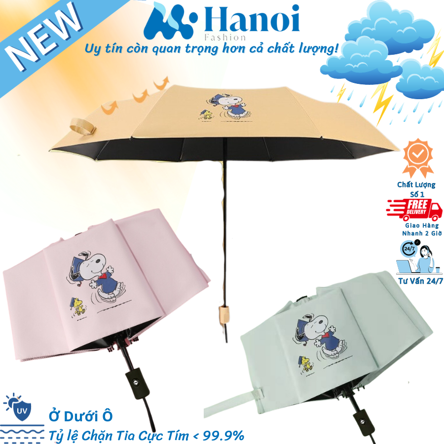 Ô che mưa Dù che nắng SNOOPY Tự động đóng mở gấp gọn 2 chiều thông minh, 8 nan chống lật, cản tia UV