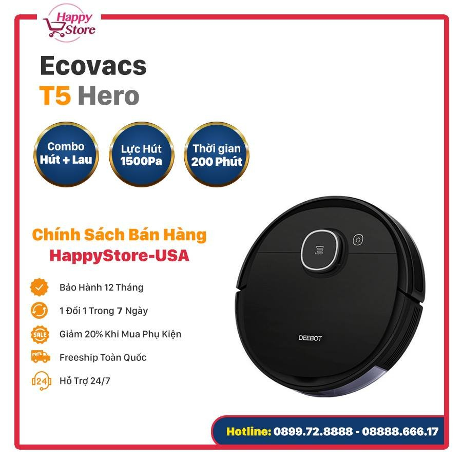 Robot hút bụi lau nhà ecovacs t5 hero - bản nội địa deebot dx96