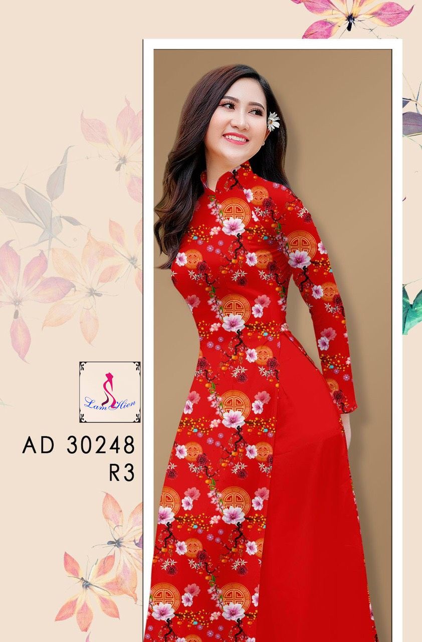 Lâm Hiền- Vải áo dài tằm ý bông in kèm quần cùng chất áo AD30248