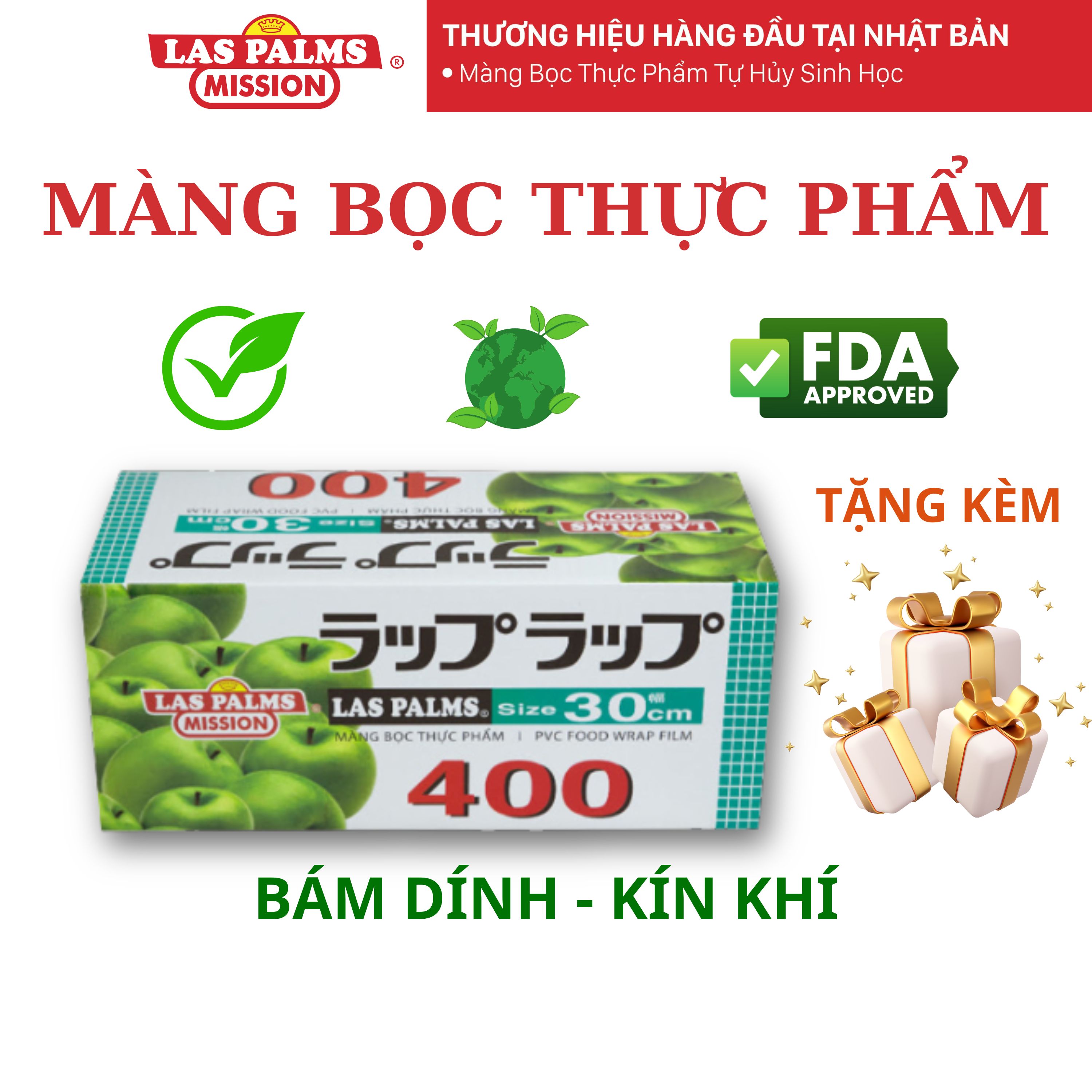 Màng bọc thực phẩm LasPalm co giãn tôt bám dính có kèm dao nhựa cứng chắc bảo vệ thực phẩm ngăn ngừa bụi bẩn và vi khuẩn