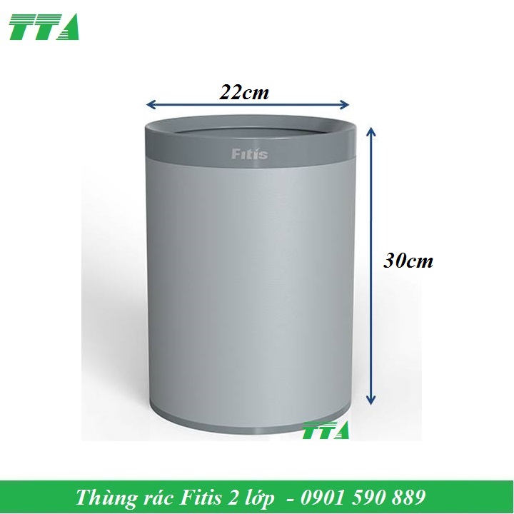 Thùng rác fitis 2 lớp nhựa pp hình trụ tròn rom3-909
