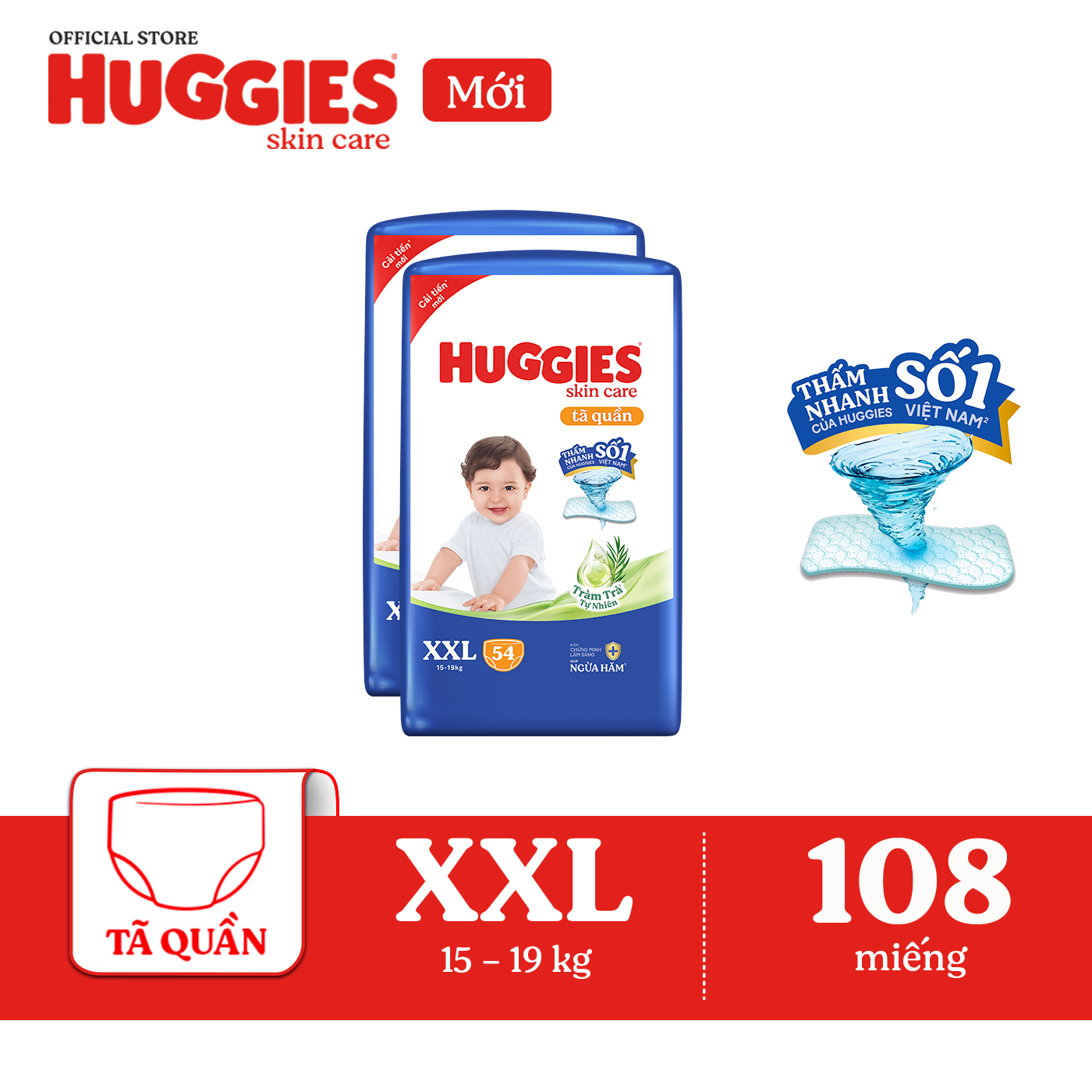 Combo 2 tã/bỉm quần huggies skincare gói super jumbo size xxl54 miếng