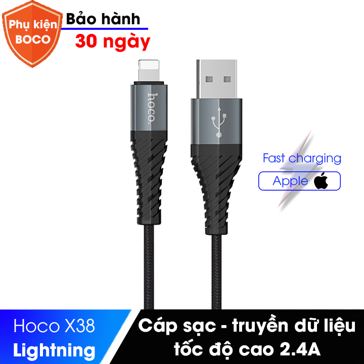 [HCM]Cáp sạc nhanh iPhone iPad Hoco X38 dây bọc dù chống gãy đứt dòng điện 2.4A công nghệ Fast Charge