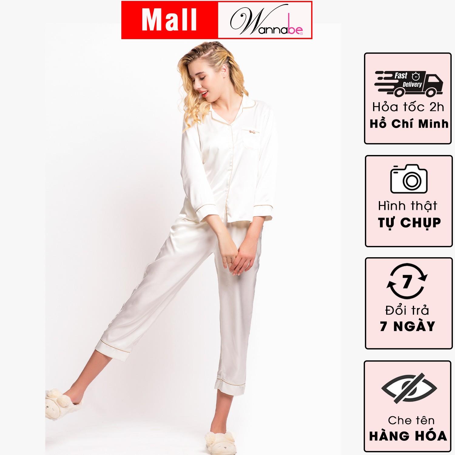 ĐỒ BỘ MẶC NHÀ PIJAMA NỮ WANNABE BD35P TAY DÀI QUẦN DÀI ĐƠN GIẢN, SANG TRỌNG ĐẦY ẤM ÁP