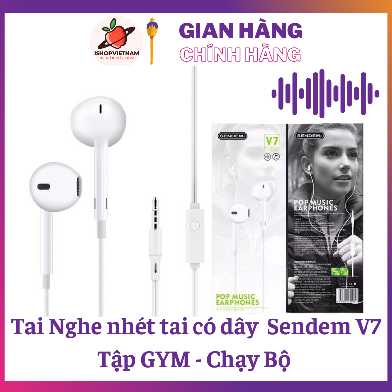 Tai nghe dây sendem v7 chính hãng - bass tốt - bảo hành dài hạn