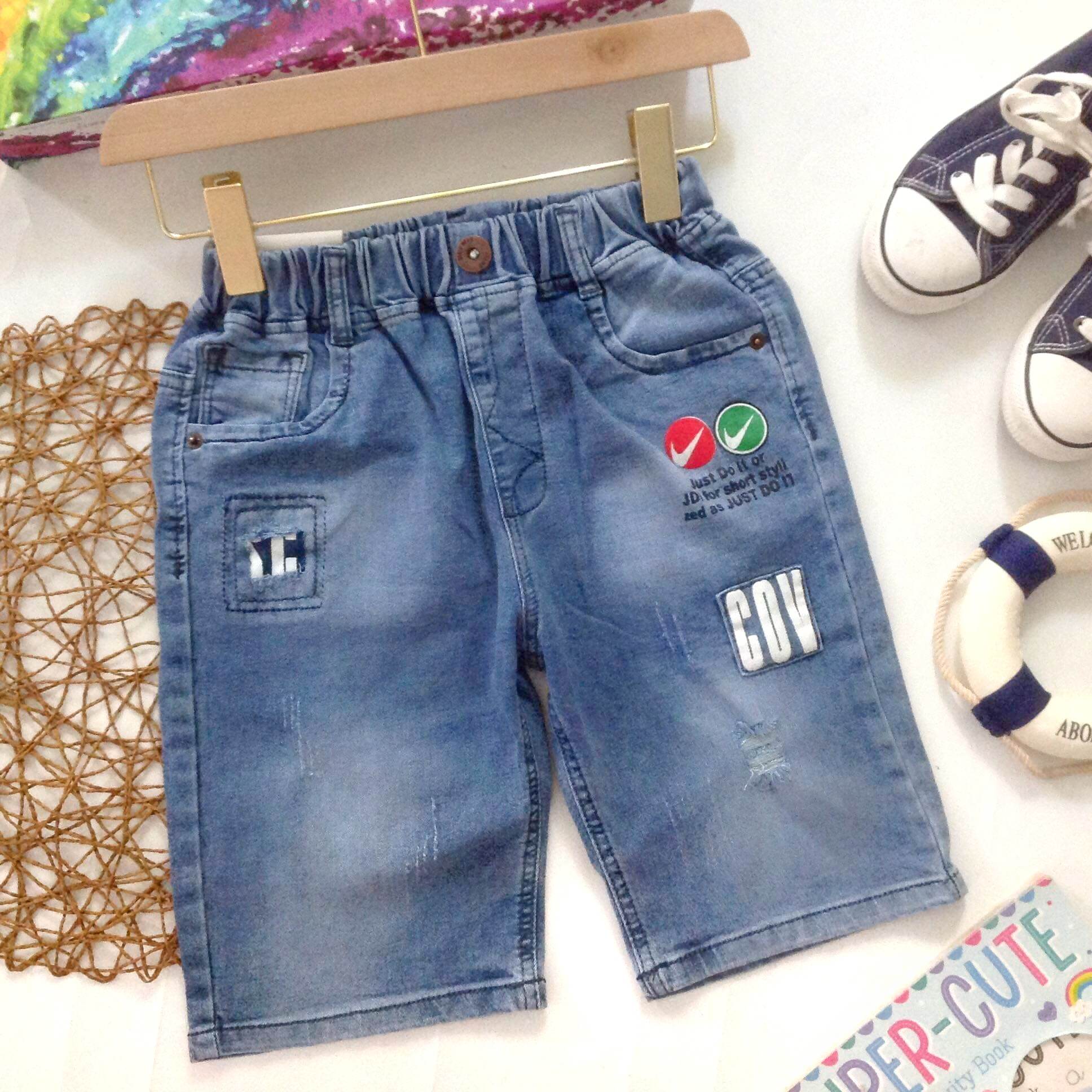 Quần sọt jean co dãn bé trai size 30-42kg