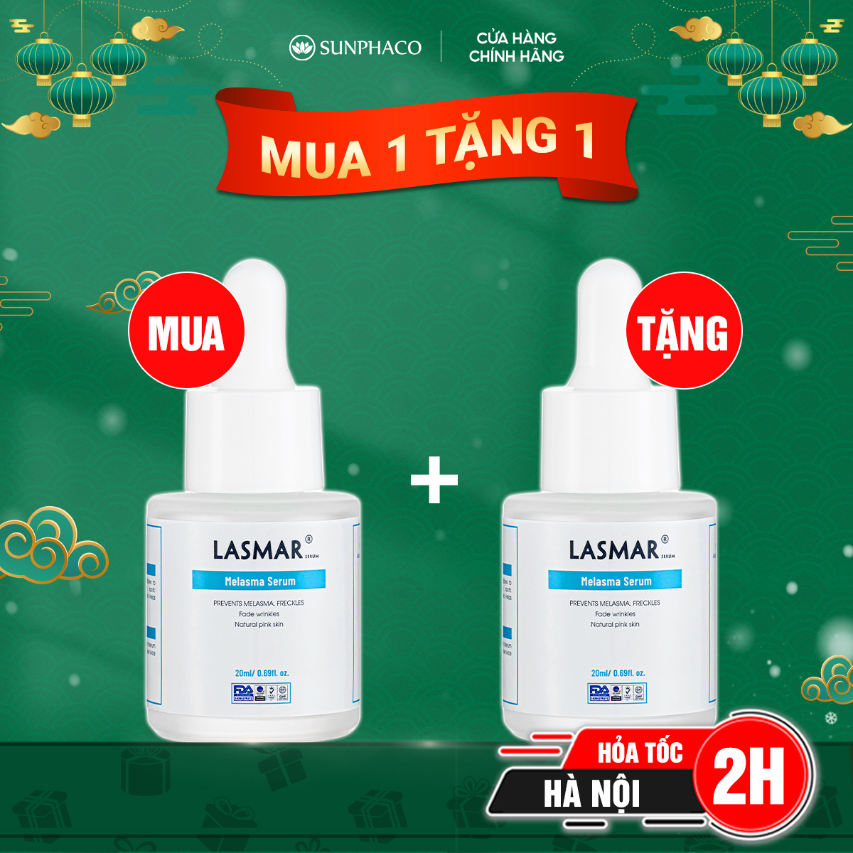 Serum xóa mờ nám Lasmar hỗ trợ mờ nám, tàn nhang 20ml