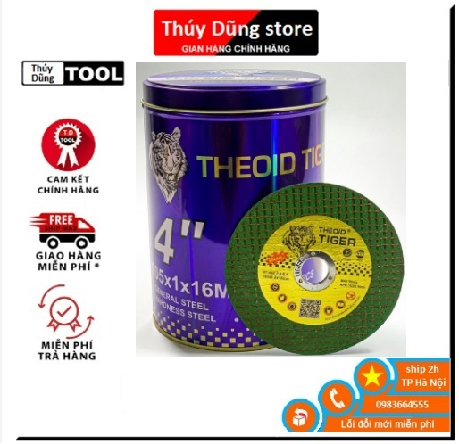HỘP 100 viên đá cắt sắt inox tiger.Chống vỡ, cắt ngọt, lưỡi bền