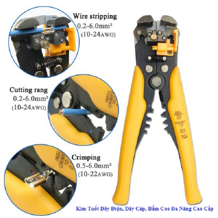 Kìm tuốt dây điện, bấm cos đa năng, tự động
