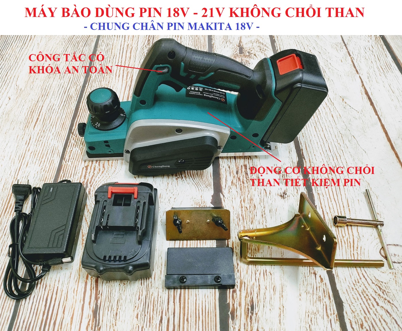SV Máy bào dùng pin 18V - 21V động cơ không chổi than (chung chân pin Makita)