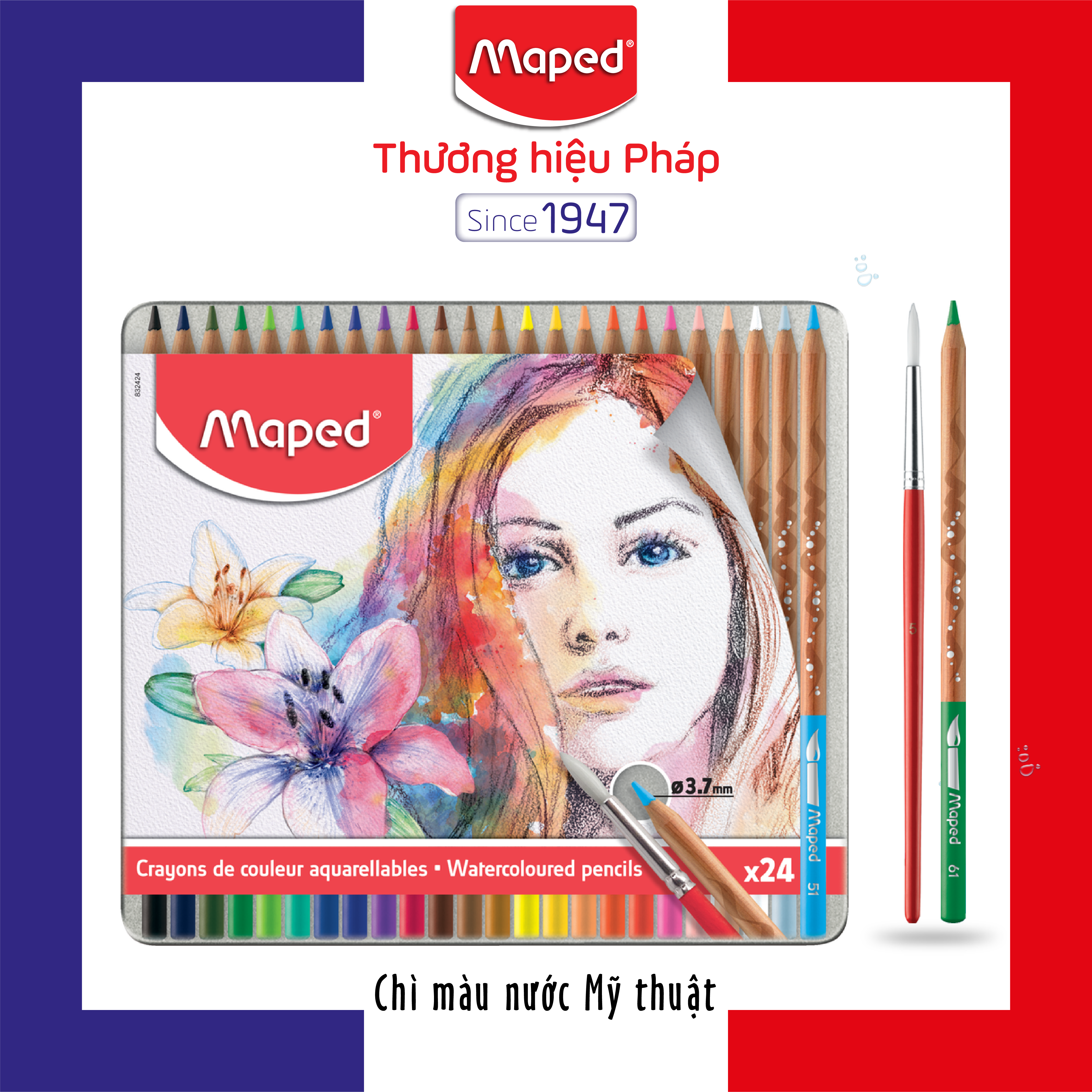 MAPED - Chì màu Mỹ thuật Cao Cấp dành cho Artist (Hộp thiếc) - 24/36/48/72 màu/hộp