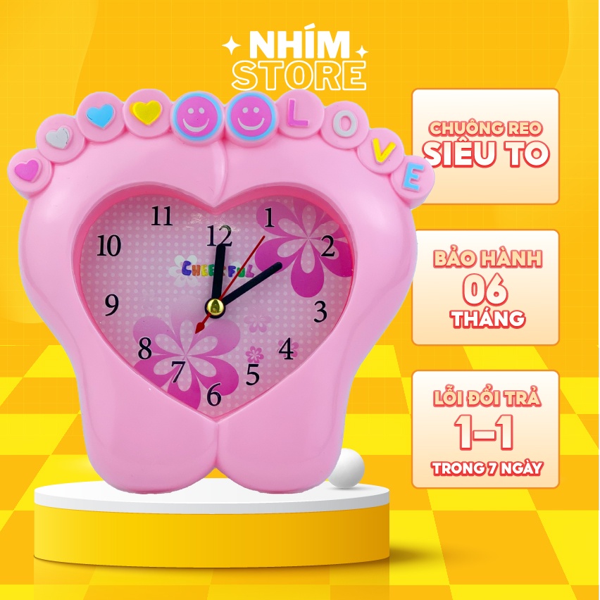 Đồng hồ báo thức hình bàn chân đáng yêu, đồng hồ báo thức để bàn chuông lớn - nhím store đồng chuông kêu to