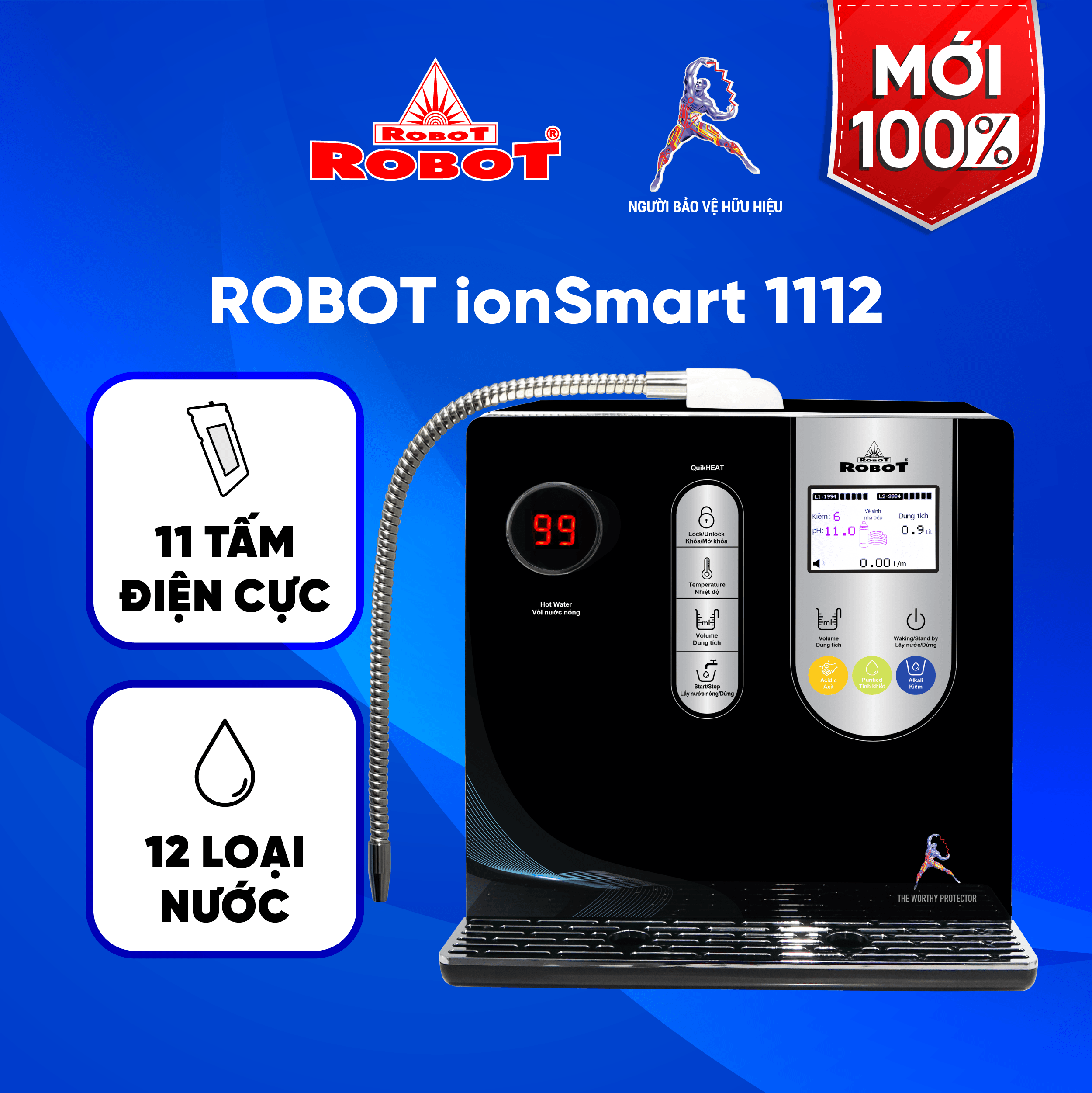 Máy Lọc Nước Điện Giải Ion Kiềm Nóng Thông Minh ROBOT iONSmart 1112