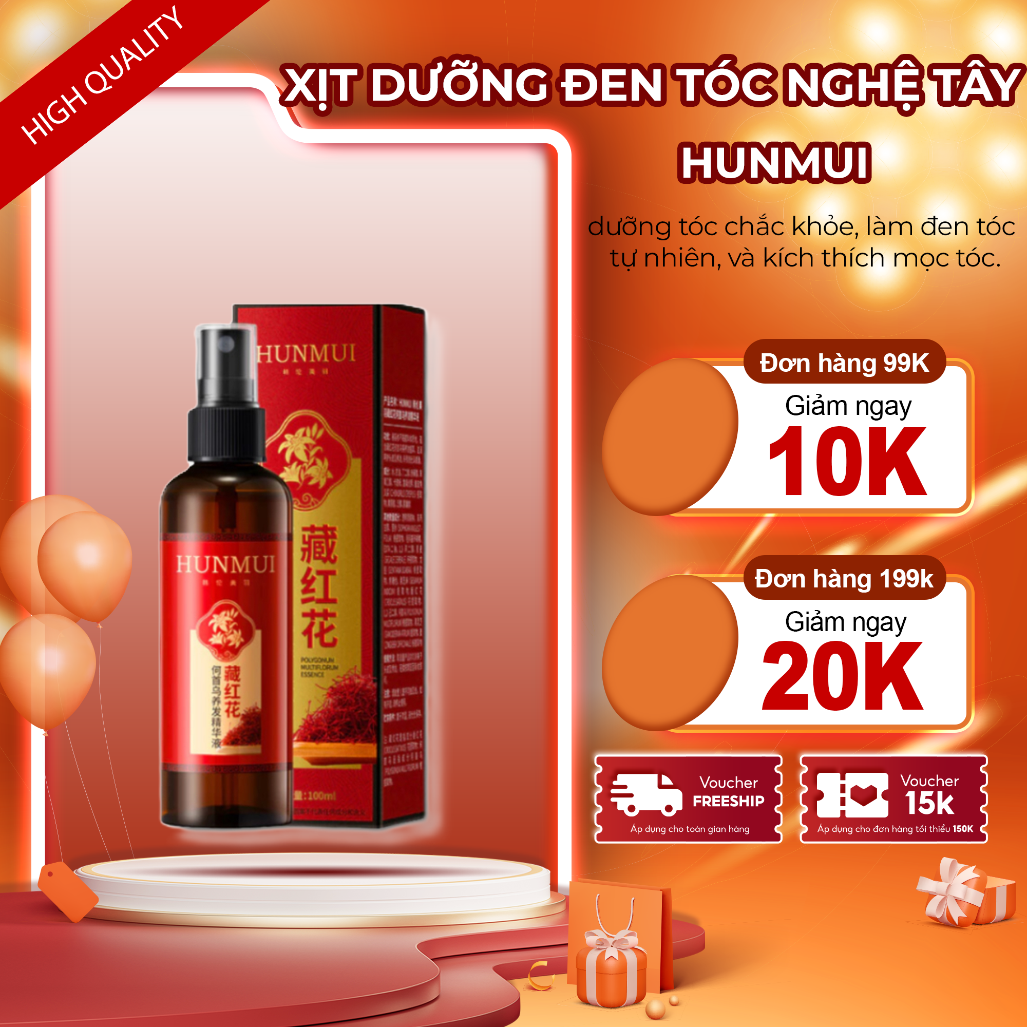 Xịt Dưỡng Đen Tóc Nghệ Tây Phủ Bạc HUNMUI – Xịt HUNMUI Kích Đen Tóc, Phủ Bạc Nhanh, Giải Pháp Xử Lý Tóc Bạc Ngay Tại Nhà.