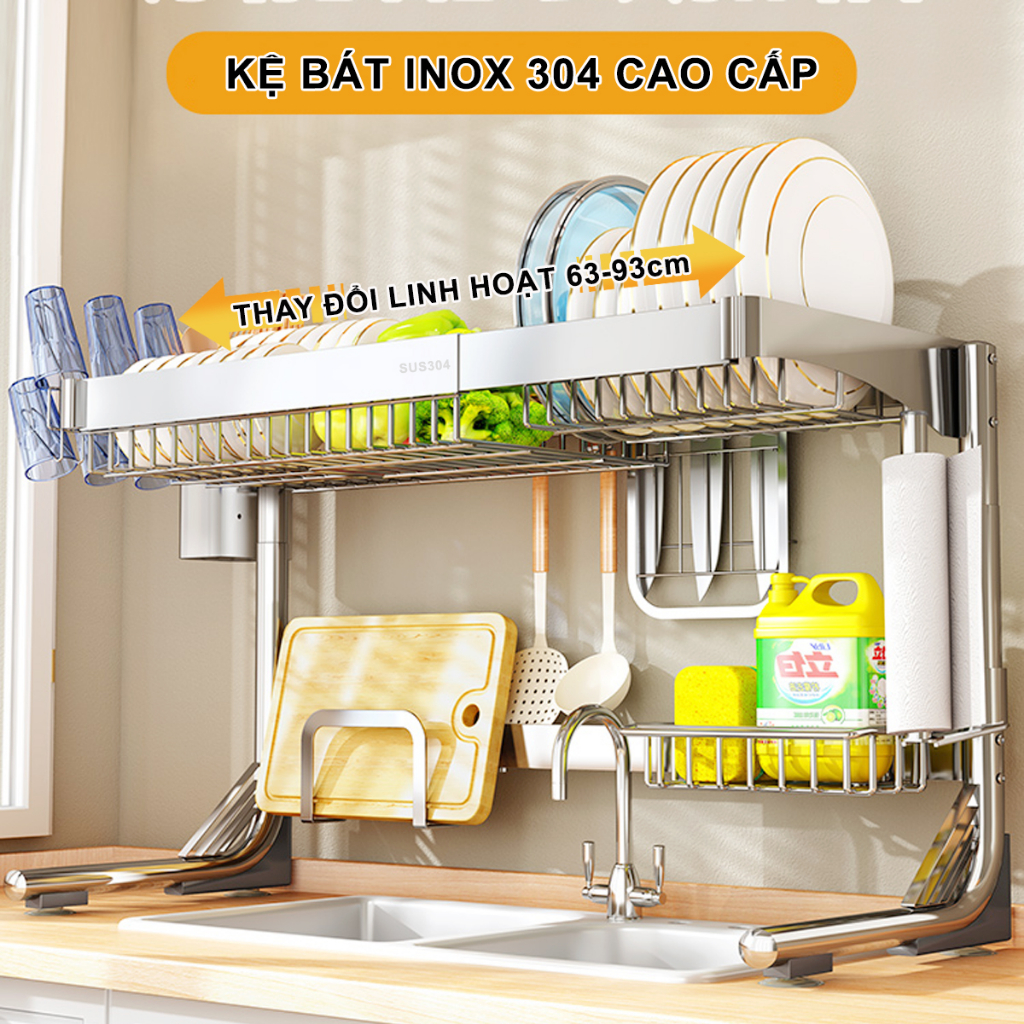 Kệ Bát Đĩa INOX 304 Thông Minh 1 - 2 Tầng, Giá Đựng Chén Bát Đĩa Gác Bồn Rửa Inox Hàng Cao Cấp, Siêu Bền Siêu Đẹp MKS003