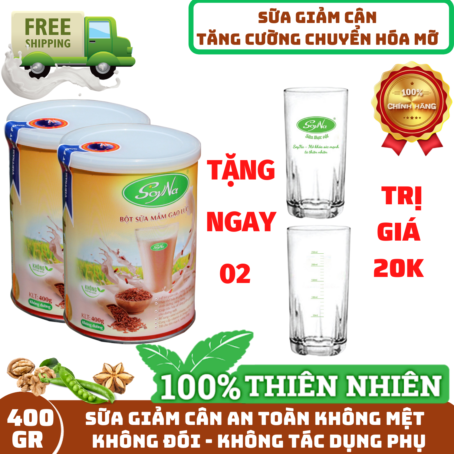 GẠO LỨT GIẢM CÂN - SỮA MẦM GẠO LỨT SOYNA CÓ ĐƯỜNG 400gr - ĐƯỜNG CỎ NGỌT HỖ TRỢ GIẢM CÂN, GIÚP PHÒNG CHỐNG TIỂU ĐƯỜNG, TỐT CHO NGƯỜI TIỂU ĐƯỜNG