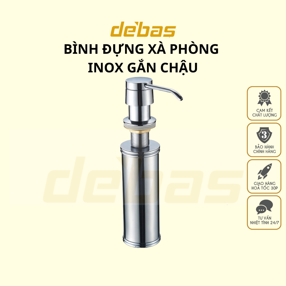 Bình xịt xà phòng inox 304 tiện lợi cao cấp gắn chậu rửa bát đựng nước rửa chén bát Debas A2