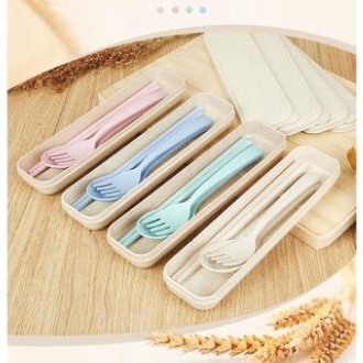 Bộ thìa,dĩa,đũa,muỗng cá nhân bằng lúa mạch có hộp đựng