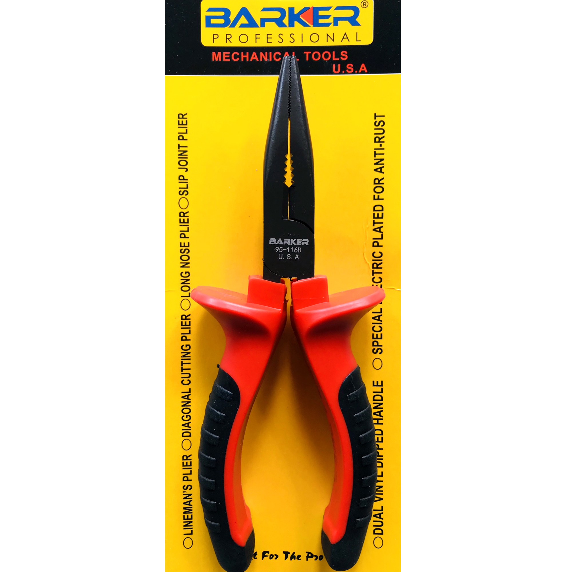 Kìm nhọn 6-1/2" đen đỏ barker 95-116b