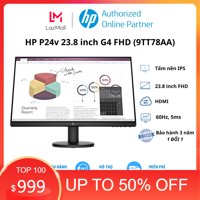 Màn hình máy tính pc hp p24v 23.8 inch g4 fhd - hàng chính hãng bảo hành 36 tháng