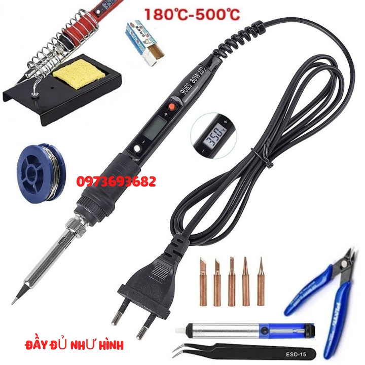 Máy hàn thiếc , hàn chì 80w có màn hính LCD hiện thị nhiệt , chỉnh nhiệt , nóng siêu tốc kèm bộ phụ kiện đủ như hình