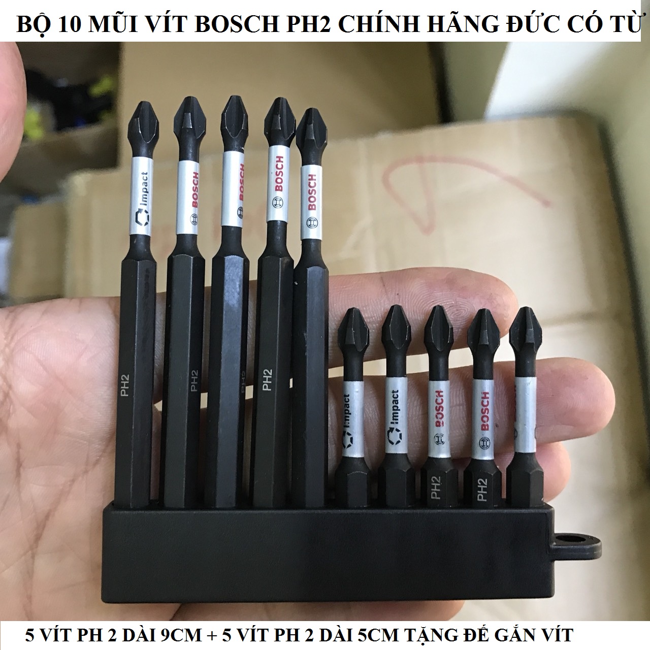 Bộ 10 mũi vít bosc hàng mỹ dài 9cm - 5cm