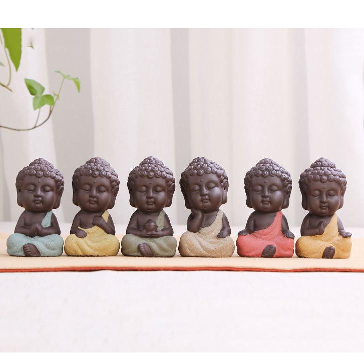 Bộ Tượng Phật Gốm Cát Tím - Đồ trang trí xe hơi tiểu cảnh tượng để bàn làm việc trang trí nhà