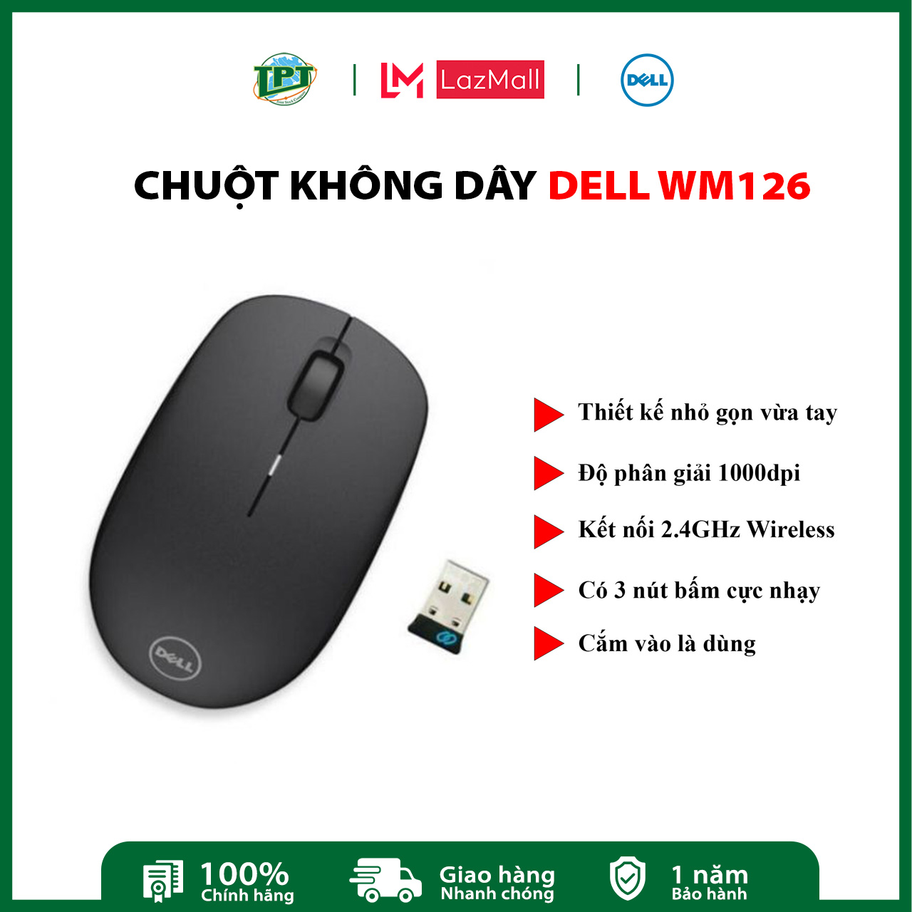 Chuột không dây Dell WM126 - Hàng chính hãng