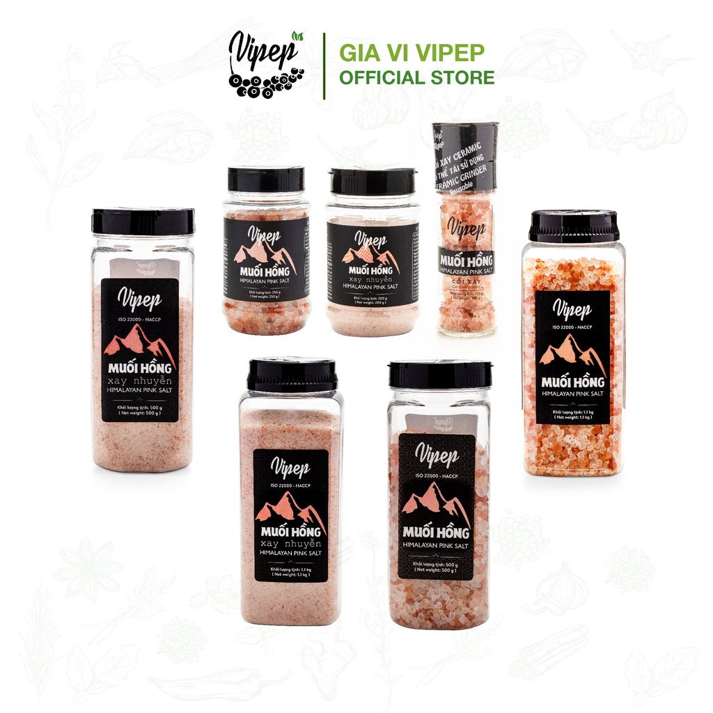 Muối Hồng Himalaya Vipep Hũ 200gr - 500gr dùng làm gia vị nấu ăn, ngâm chân thải độc, tẩy tế bào chết - Gia vị Vipep