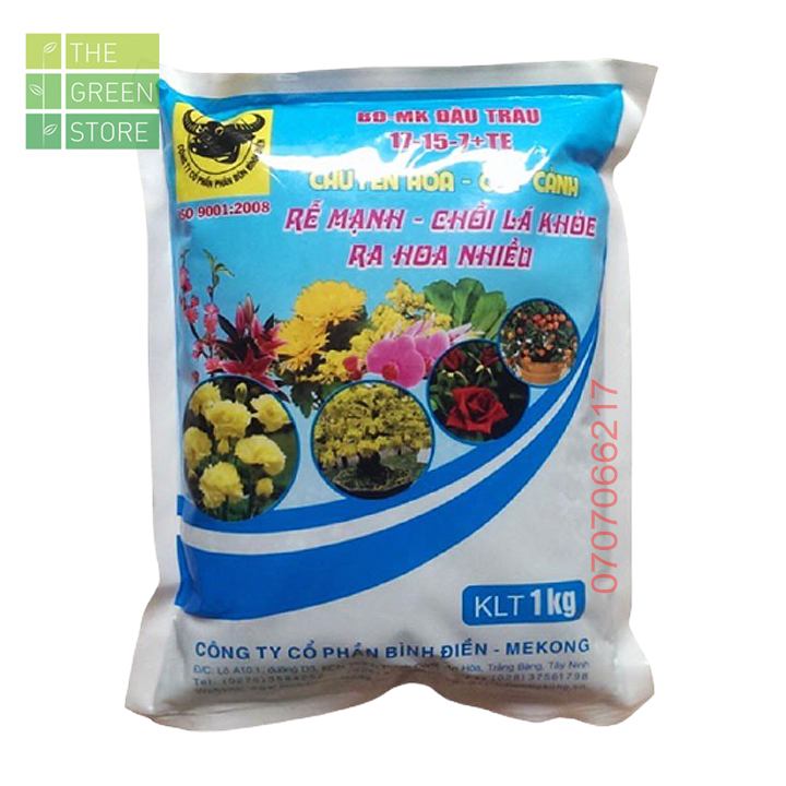1kg Phân bón NPK Đầu Trâu 17-15-7+TE ra rễ mạnh, kích chồi lá, ra hoa nhiều cho hoa hồng, mai vàng, cây cảnh, bonsai