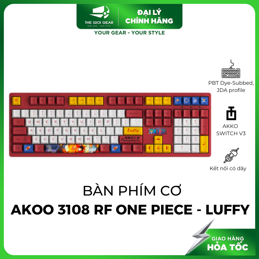 Bàn phím cơ  AKKO 3108 RF One Piece - Luffy (AKKO switch v3 Cream Blue/ Full size/ PBT Dye-Subbed, JDA profile) - Hàng Chính Hãng -