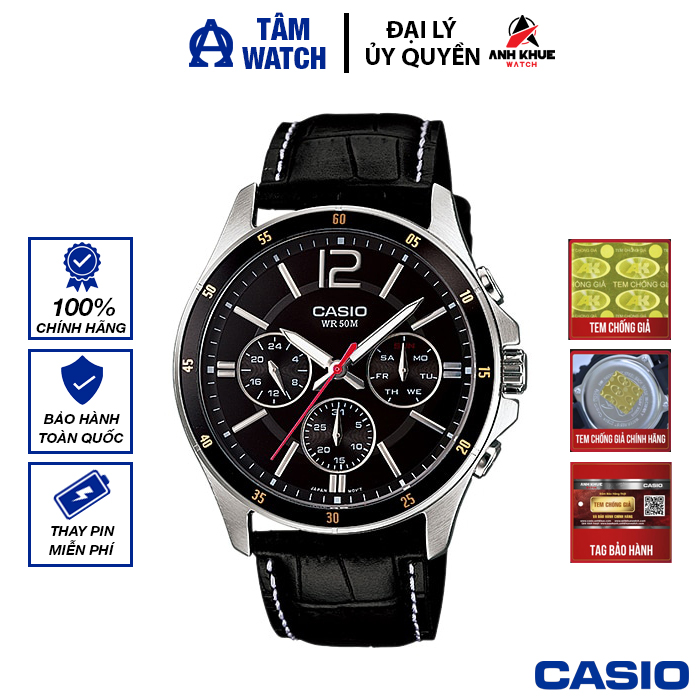 Đồng hồ nam dây da casio standard chính hãng anh khuê mtp-1374l-1avdf
