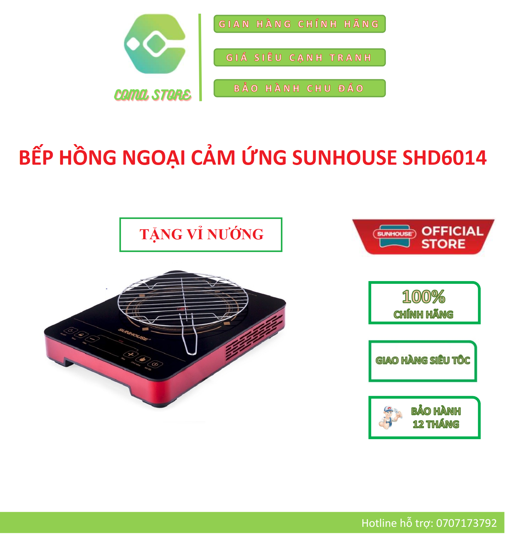 Shd6014 - bếp hồng ngoại cảm ứng sunhouse - bảo hành chính hãng 12 tháng