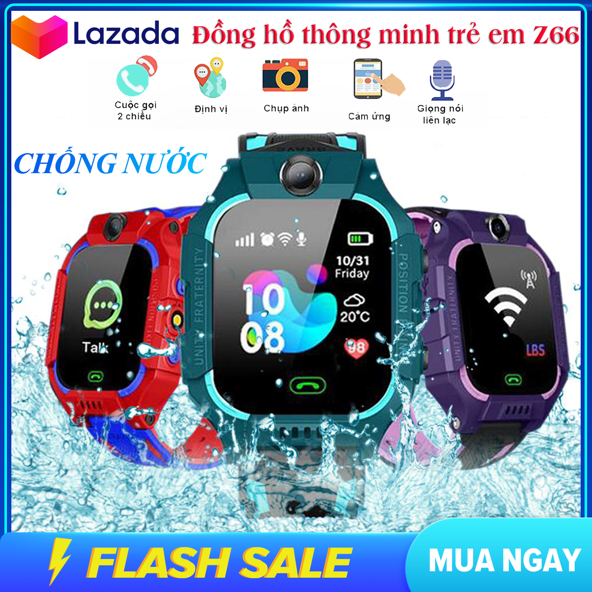Đồng hồ thông minh trẻ em Z66, đồng hồ định vị trẻ lắp sim 4G, nghe gọi điện thoại, định vị siêu chính xác, tiếng việt, đồng hồ chống nước có chụp ảnh, Quản lý trẻ hiệu quả