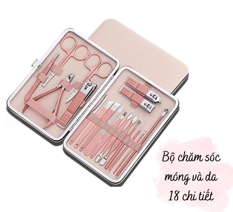 Bộ Cắt Móng Tay, Dụng Cụ Cắt Tỉa Móng Và Da 18 Chi Tiết Loại Lớn Đầy Đủ Phụ Kiện Dày Dặn Tiện Lợi Với Hộp Da Đựng Sang Trọng