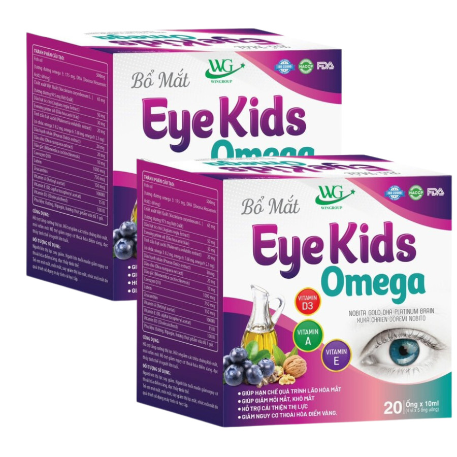 Combo 2 Hộp Siro Bổ Mắt Eye Kids Omega Bổ Sung Vitamin D3, A, E Giúp Hạn Chế Quá Trình Lão Hóa Mắt, Giảm Mỏi Mắt, Khô Mắt, Cải Thiện Thị Lực, Hộp 20 Ống, Dược Phẩm Bách Lộc