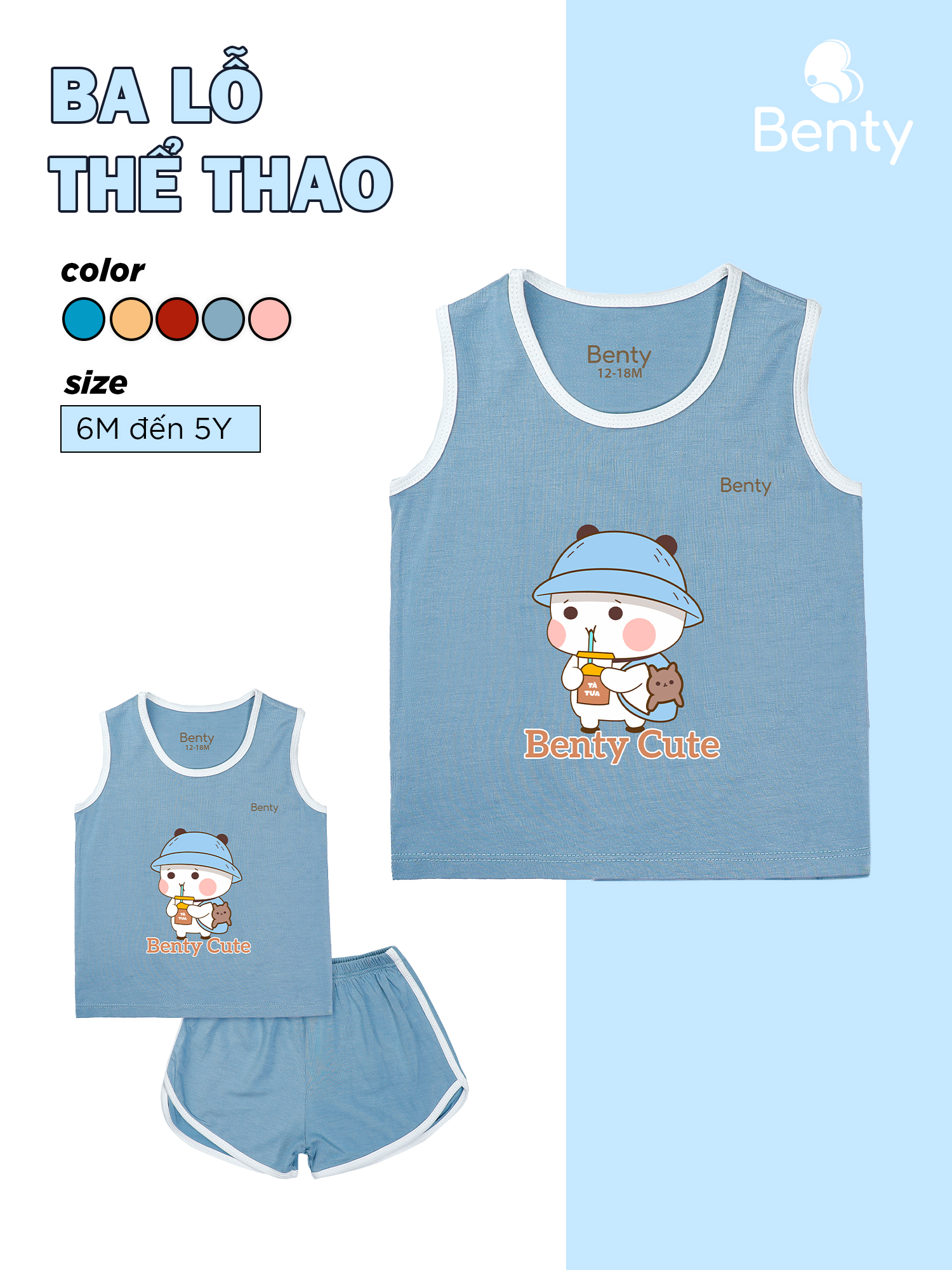  Ba lỗ in hình gấu cute BENTY BT071 thoáng mát ba lỗ hè thoải mái cho bé vận động 