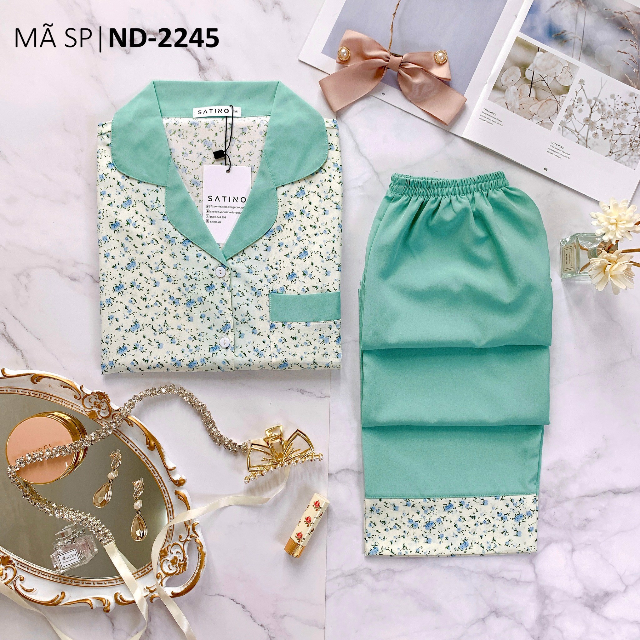 Pijama Tay ngắn quần dài Layla Mint