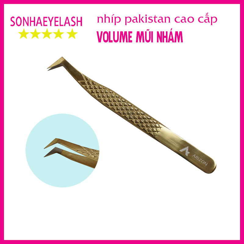 Nhíp volume vàng pakistan mũi nhám (L) bao test 8-15d, được làm từ thép không gỉ dành cho thợ nối mi chuyên nghiệp