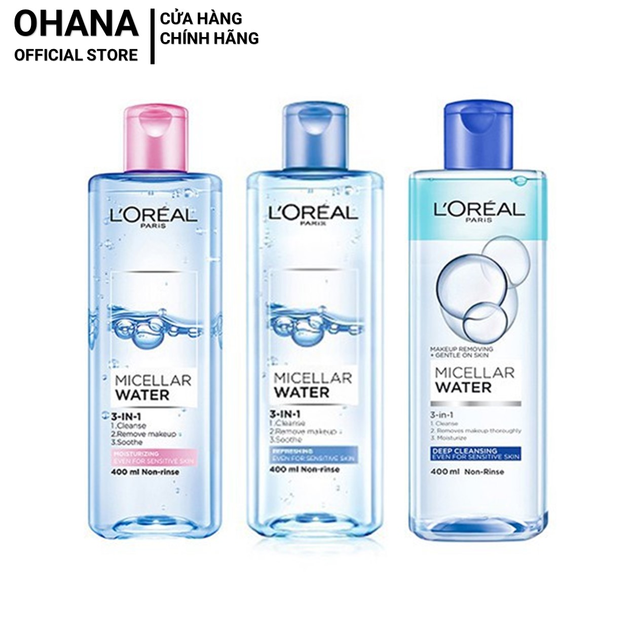 Nước tẩy trang cho mọi loại da l'oreal paris 3in1 micellar water 400ml