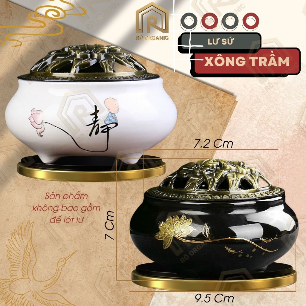 Lư xông nụ trầm hương, đỉnh đốt nhang vòng phong thủy bằng gốm sứ, lư đốt trầm hương - rô organic