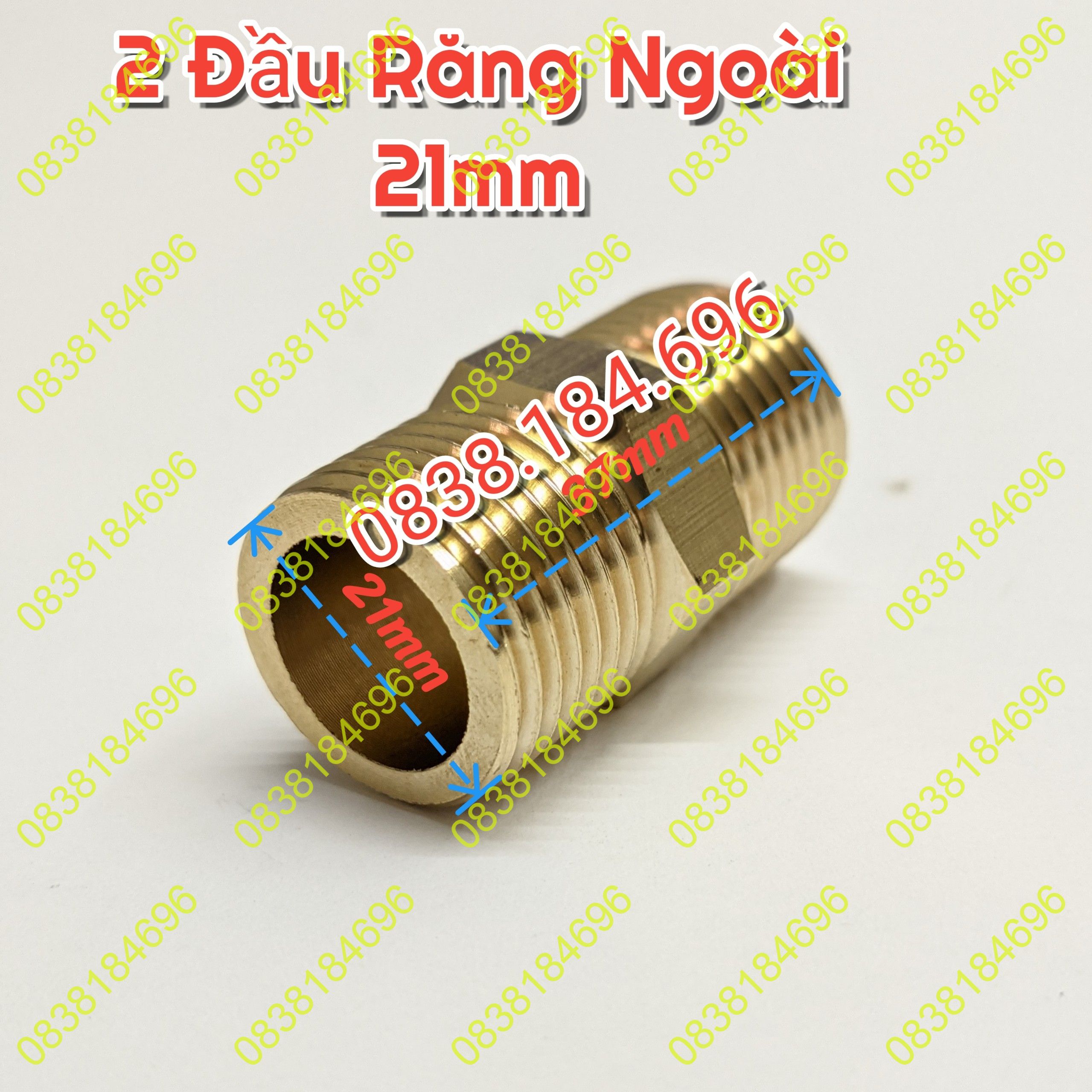 Nối 2 đầu răng ngoài đồng thauNỐI 2 ĐẦU RĂNG NGOÀI THAU 21MM. nối 2 đầu 21mm nối 2 dây cấp vòi xịt bình nóng lạnh kép nối đầu răng thau