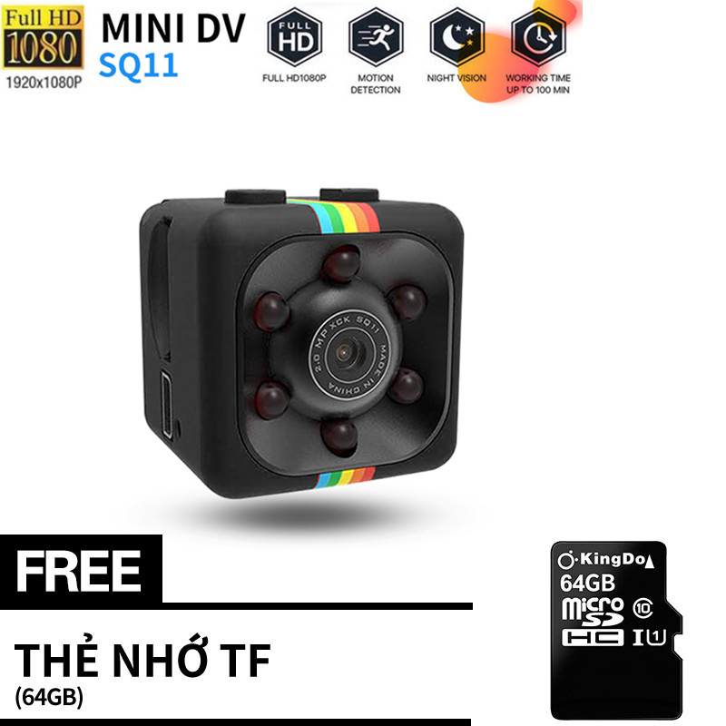  TẶNG THẺ NHỚ 64GB 128GB  Camera mini siêu nhỏ bé hành trình xe máy phượt – camera sq11 full hd 1080p chống rung chống nước 