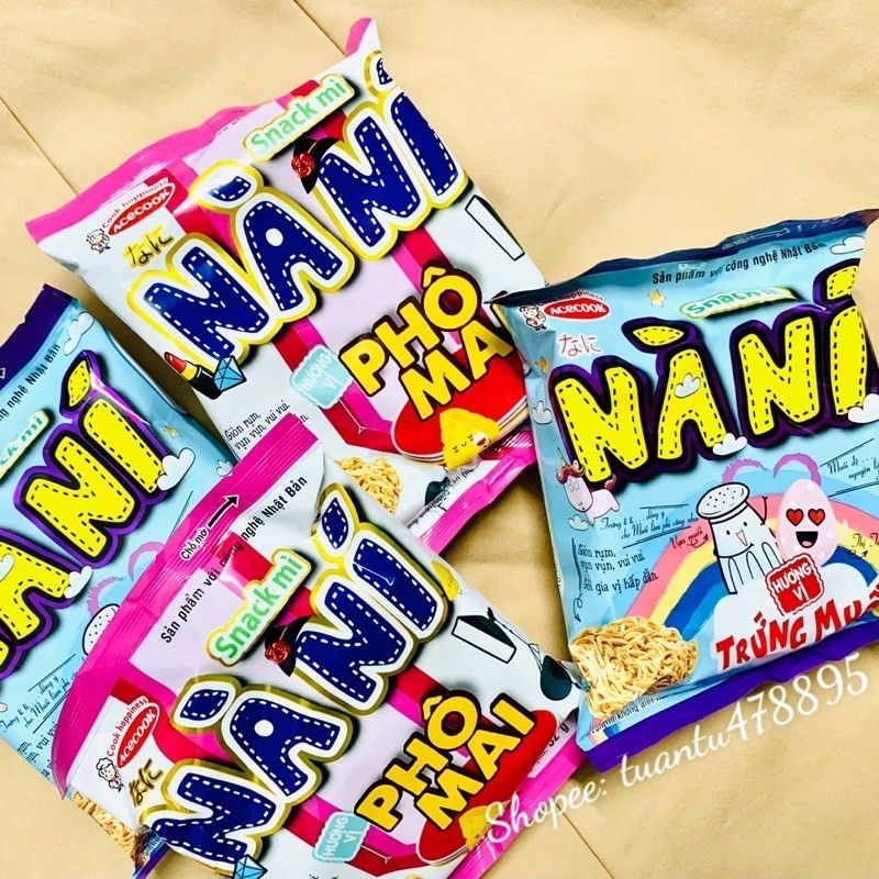 Snack mì ăn liền Nà Ní mì trẻ em hương vị phô mai - hương vị trứng muối - thơm ngon giòn rụm 52g sản