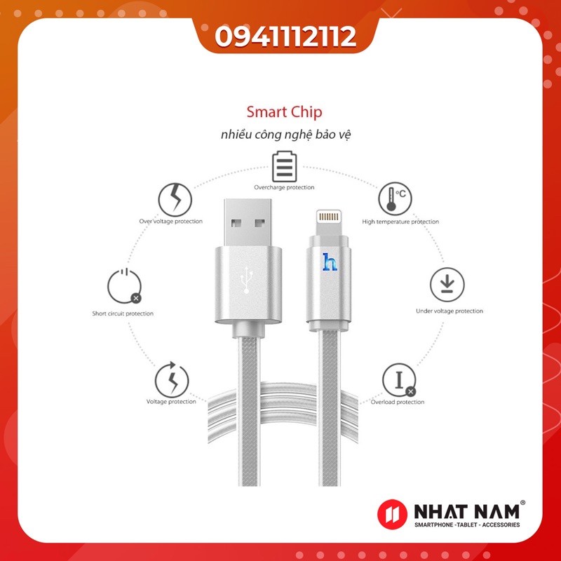 Cáp sạc i.phone hoco upl12 có đèn led - siêu bền- dài 1.2m- bh 3 tháng 1 đổi 1