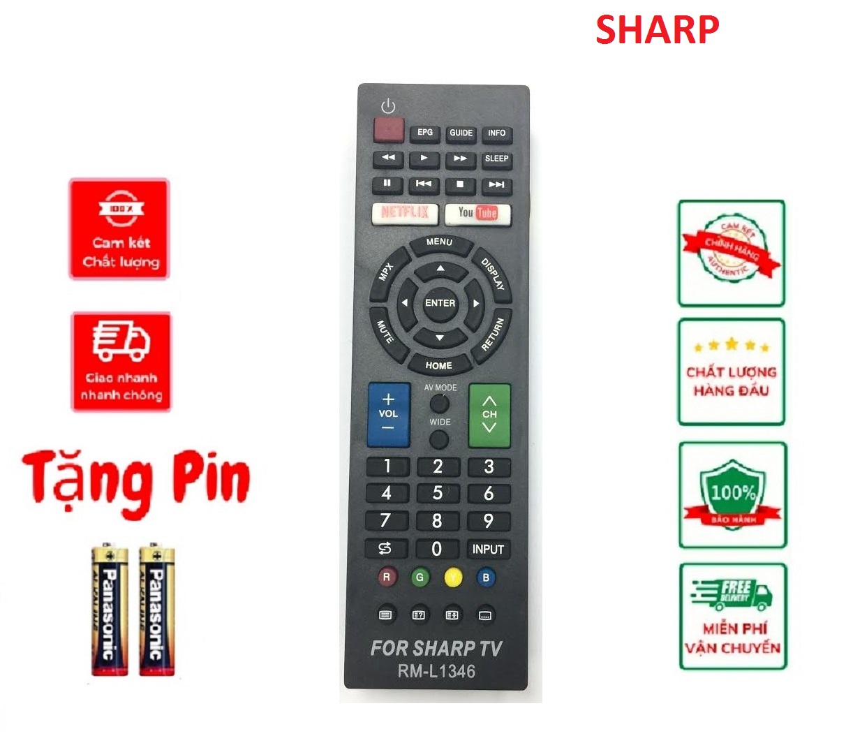 Điều khiển tivi rm-l1346 sharp ,remote tivi sh arp l1346