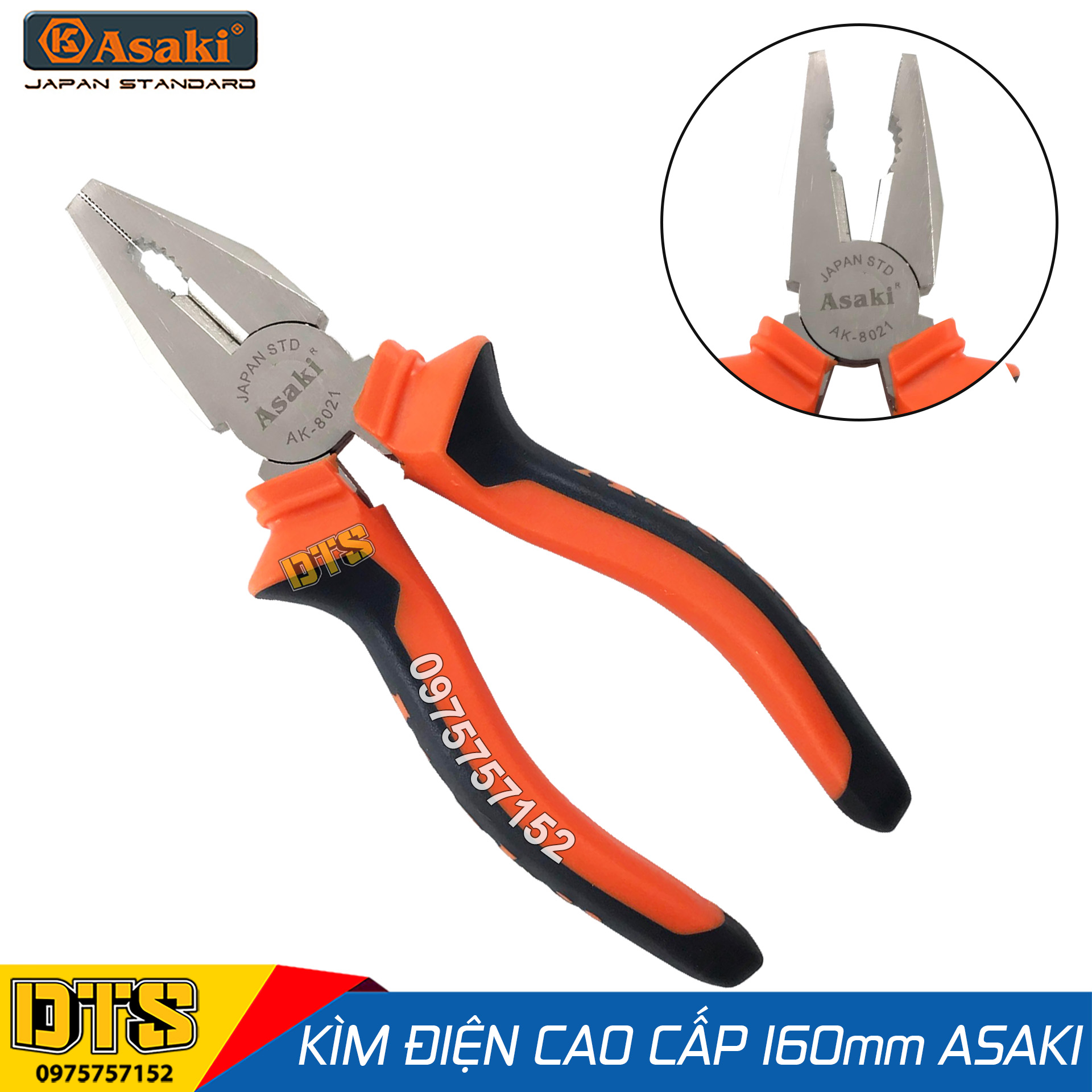Kìm điện, kìm răng tổ hợp cao cấp thép CR-V Asaki AK-8021 6 inch/ 150mm, kìm đa năng chuyên nghiệp, kềm điện, kềm răng tổ hợp, kềm tổ hợp, kìm tổ hợp