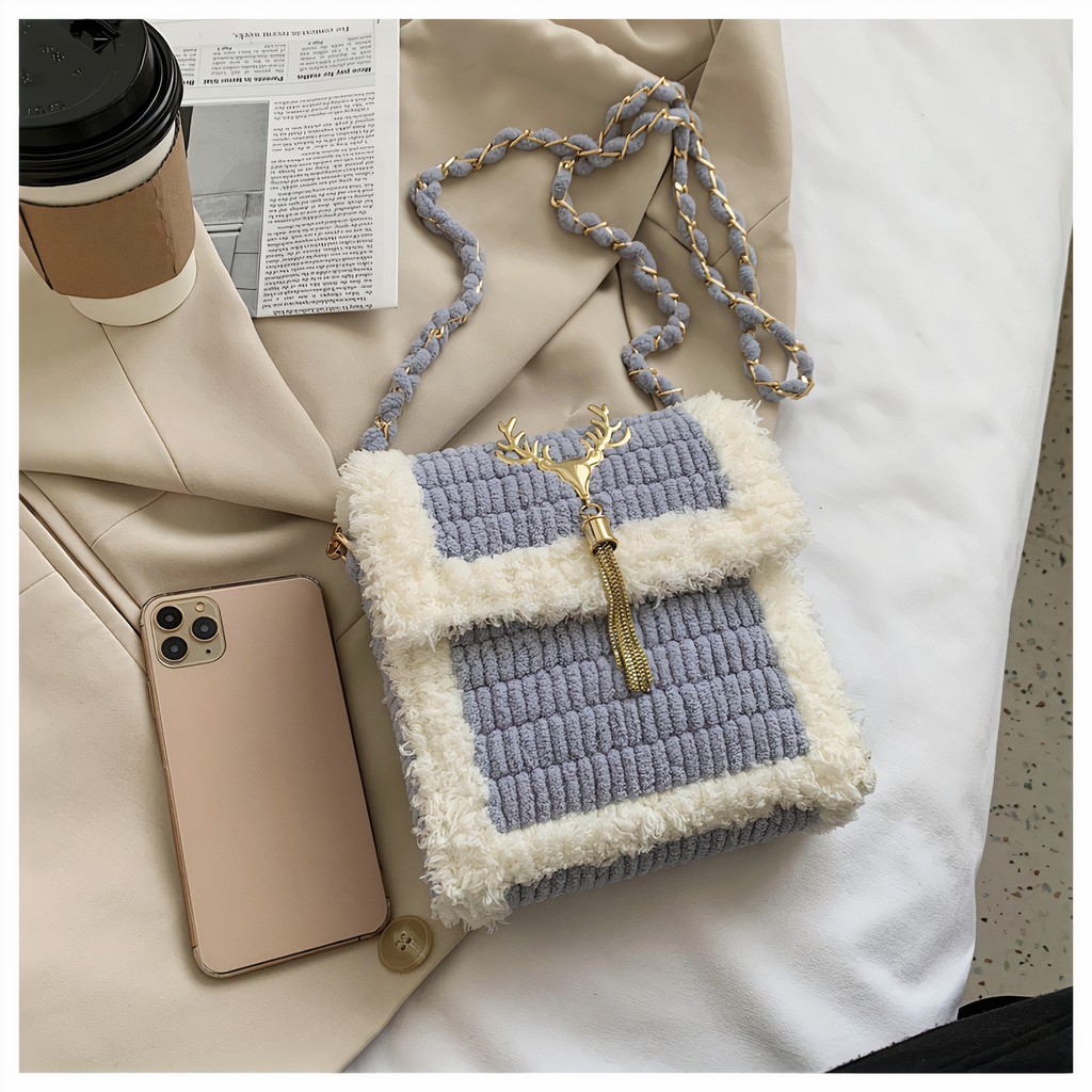 Túi Đeo Chéo Handmade Tự đan mác hươu - Phụ Kiện Đan Túi