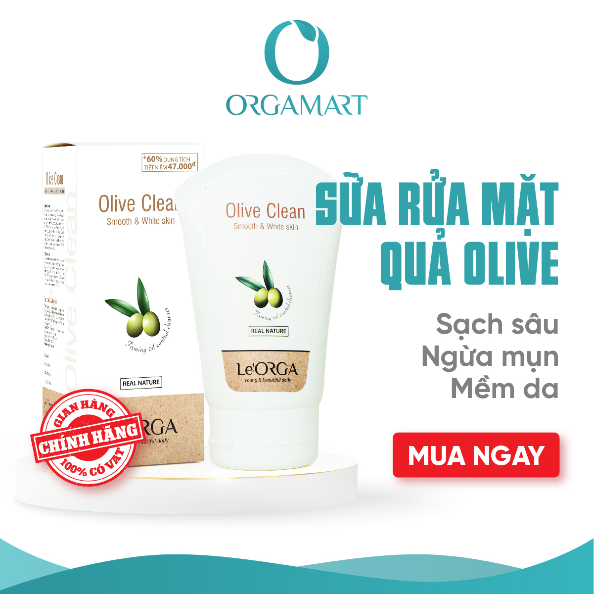 Sữa rửa mặt orga-olive clean 120ml - làm sạch sâu một cách dịu nhẹ