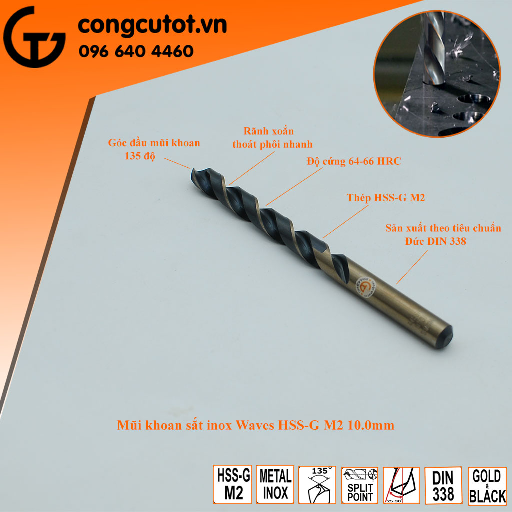 Mũi khoan sắt inox Wave HSS-G M2 các cỡ 1-10mm